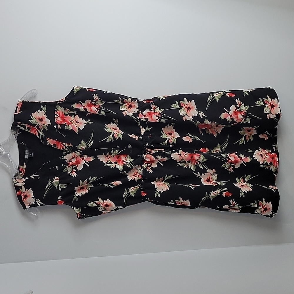 Nicole Miller Floral Sleeveless Dress Cinch Waist & Pockets  Medium / Large